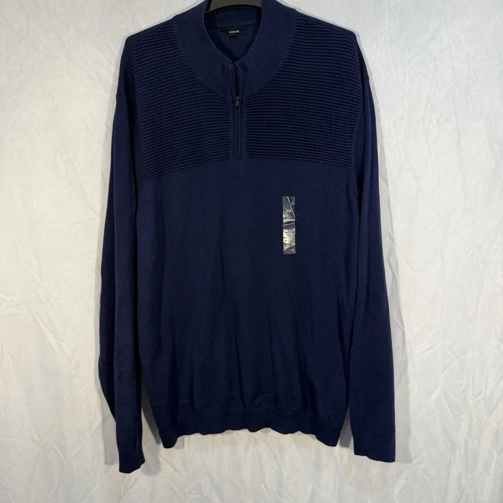 Alfani Mens Quarter-Zip Knit Sweater Navy Stretch‎ 2XL